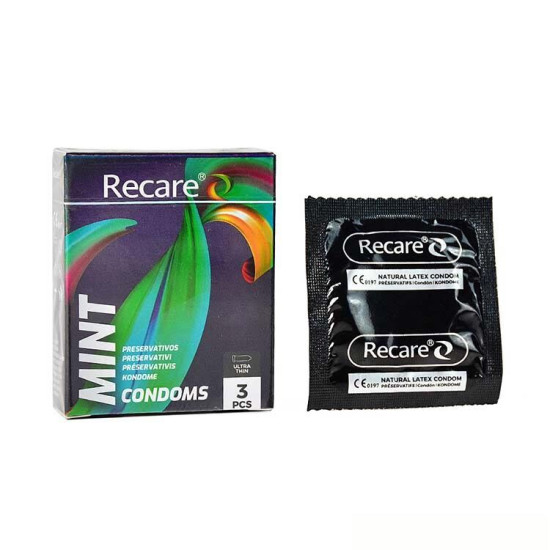 Ультратонкі презервативи з ароматом м'яти, 3 шт Holographic Recare Ultra Thin Mint Condoms