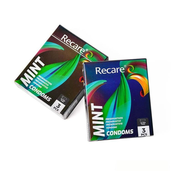 Ультратонкі презервативи з ароматом м'яти, 3 шт Holographic Recare Ultra Thin Mint Condoms