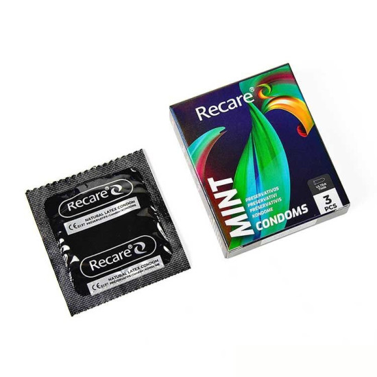 Ультратонкі презервативи з ароматом м'яти, 3 шт Holographic Recare Ultra Thin Mint Condoms