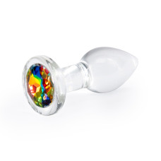 Скляна анальна пробка у формі каменя, райдужна NS Novelties Crystal - Desires - Rainbow Gem, Small