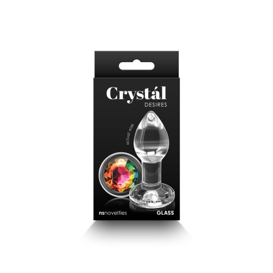 Стеклянная анальная пробка в форме камня, радужная NS Novelties Crystal - Desires - Rainbow Gem, Small
