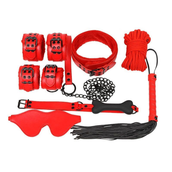 Набор для BDSM 7 в 1, красный LY1003 BDSM Set 7-in-1 Red