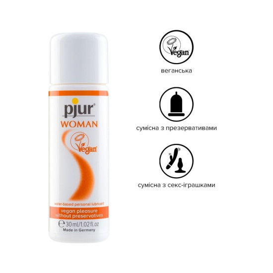 Веганський лубрикант на водній основі без консервантів Pjur Woman Vegan, 30 ml