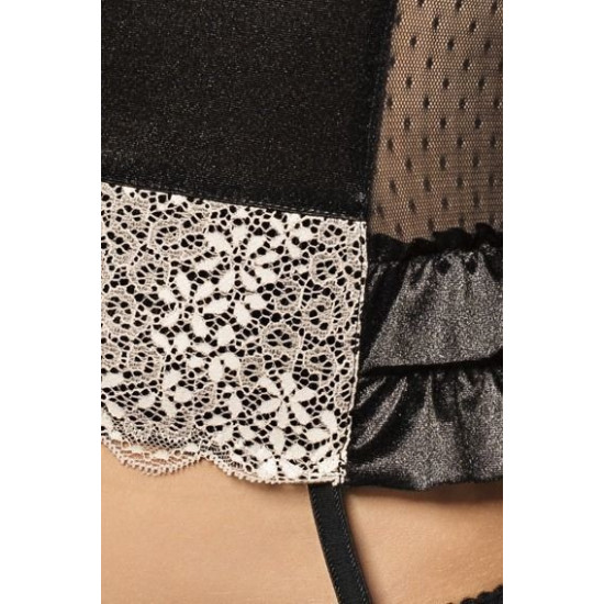 Корсет з пажами і оборочками (трусики в комплекті), чорний ROMA CORSET Black, L/XL