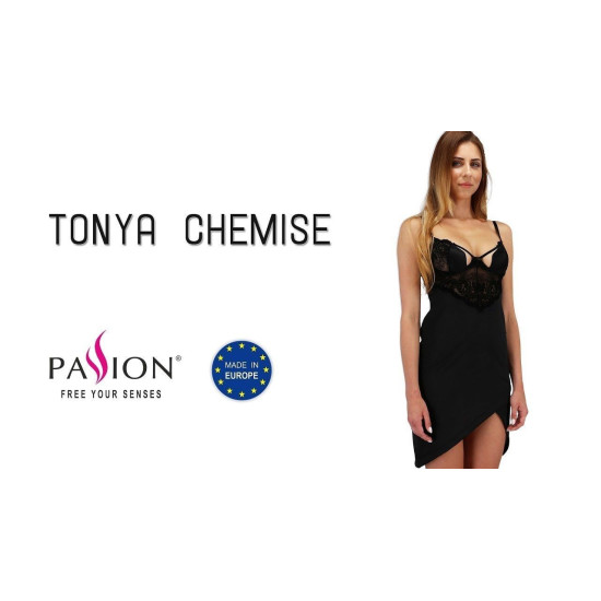 Приталенная сорочка черного цвета (трусики в комплекте) TONYA CHEMISE Passion Exclusive Black, L/XL