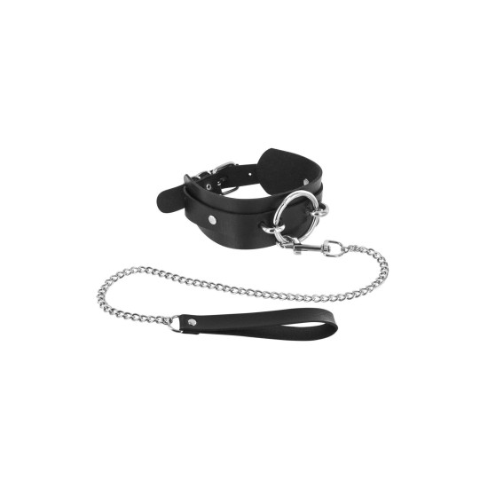 Нашийник з великим кільцем і повідцем, чорний Fetish Tentation Ring and Leash Collar