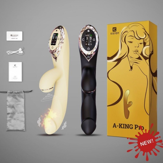 Вакуумний вібратор-кролик з підігрівом і LED-екраном, чорний KisToy A-King Pro Black