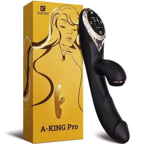 Вакуумний вібратор-кролик з підігрівом і LED-екраном, чорний KisToy A-King Pro Black