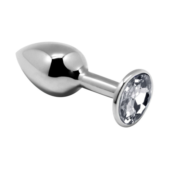 Металева анальна пробка з білим стразом, діаметр 4 см, довжина 9 см Alive Mini Metal Butt Plug White, L