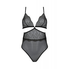 Боди с асимметричным кроем, кружевным лифом и золотистой нитью Passion Amberly Body Black, 4XL/5XL
