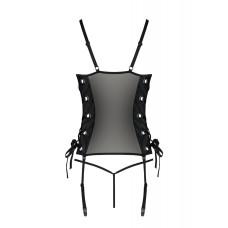 Сетчатый корсет из экокожи с люверсами и съёмными пажами Passion Malwia Corset Black, 6XL/7XL