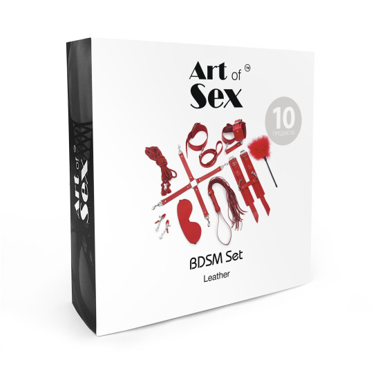 БДСМ набор из 10 предметов из натуральной кожи, чёрный Art of Sex BDSM Set Leather