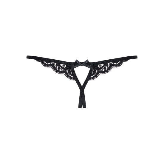 Мереживні танга з двома отворами і бантиками, чорні Obsessive 831-THC-1 Crotchless Thong Black, S/M