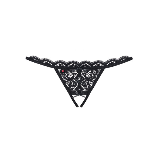 Мереживні танга з двома отворами і бантиками, чорні Obsessive 831-THC-1 Crotchless Thong Black, S/M