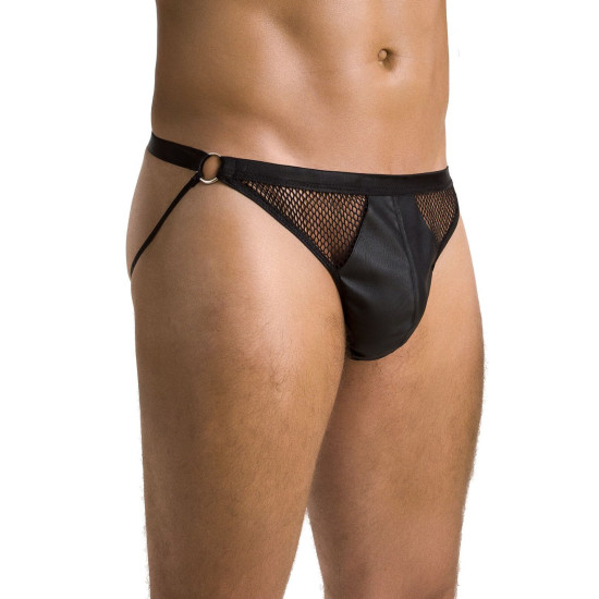 Мужские открытые слипы из экокожи, черные Passion 034 Open Luke Black, XXL/XXXL