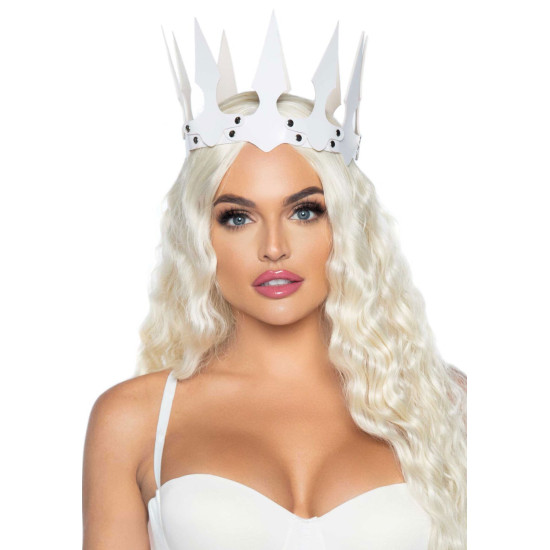 Корона «злой королевы» из искусственной кожи с заклепками, белая Leg Avenue Faux Leather Spiked Crown, White