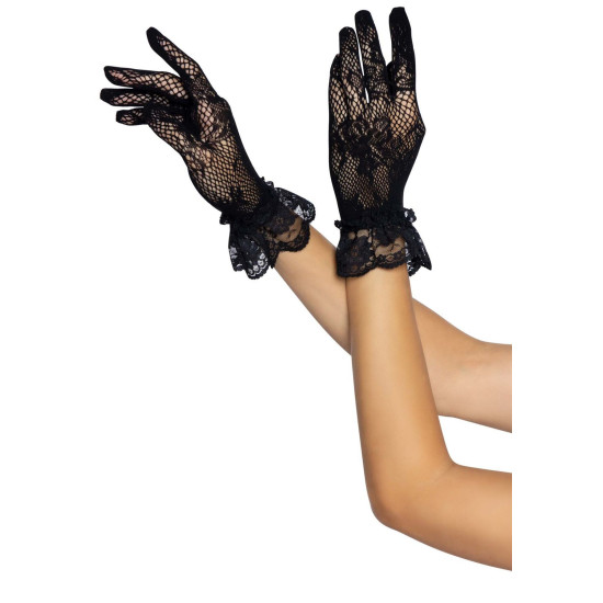 Короткие перчатки из кружевного материала, чёрные Leg Avenue Floral Lace Wristlength Gloves Black