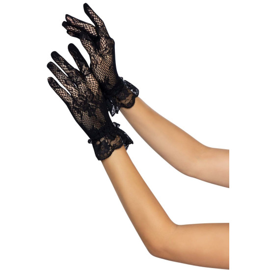 Короткие перчатки из кружевного материала, чёрные Leg Avenue Floral Lace Wristlength Gloves Black