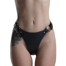 Классические трусики из натуральной кожи, чёрные Feral Feelings Black String Bikini
