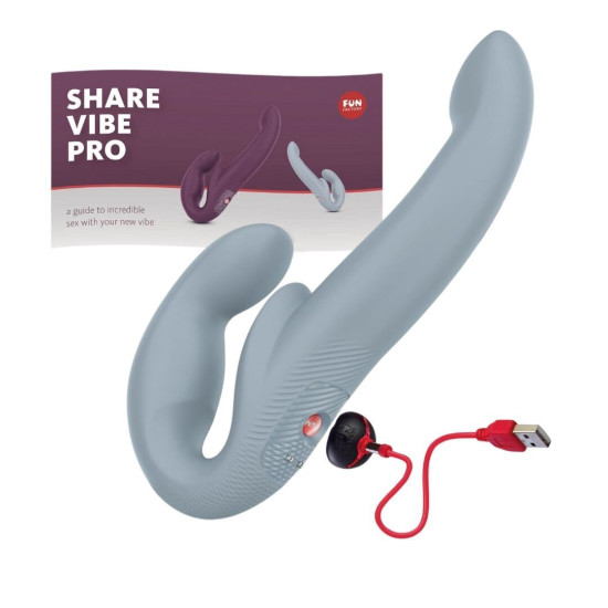 Безремневой страпон с вибрацией, регулируемый, серый Fun Factory Share Vibe Pro Cool Grey