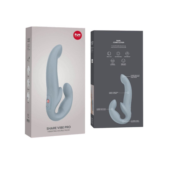 Безремневой страпон с вибрацией, регулируемый, серый Fun Factory Share Vibe Pro Cool Grey