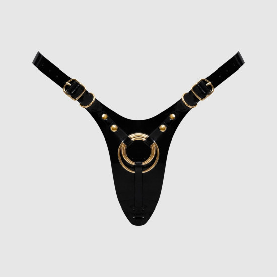 Трусики для страпона из экокожи, черные Strap-On-Me Leatherette Harness Fabulous Black Glossy, One Size