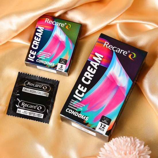 Презервативи з пухирцями та ароматом морозива, 3 шт Holographic Recare Ice Cream Big Dotted Condoms