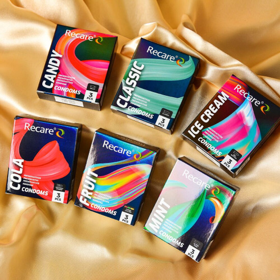 Презервативи з пухирцями та ароматом морозива, 3 шт Holographic Recare Ice Cream Big Dotted Condoms