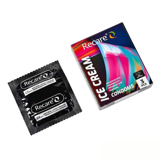 Презервативи з пухирцями та ароматом морозива, 3 шт Holographic Recare Ice Cream Big Dotted Condoms