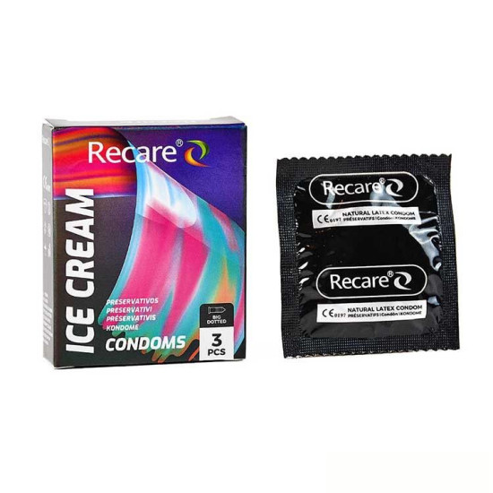 Презервативи з пухирцями та ароматом морозива, 3 шт Holographic Recare Ice Cream Big Dotted Condoms