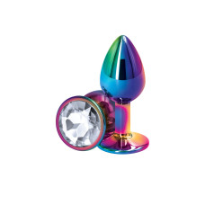 Анальная пробка, прозрачная, разноцветное основание NS Novelties Rear Assets - Multicolor - Clear, S