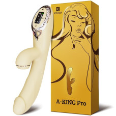 Вакуумний вібратор-кролик з підігрівом і LED-екраном, жовтий KisToy A-King Pro Yellow