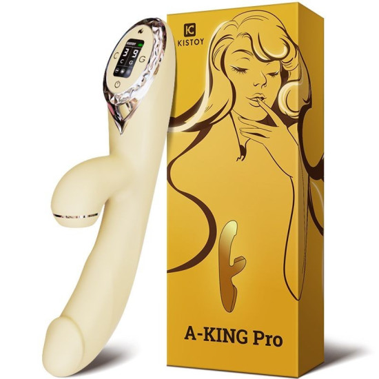 Вакуумний вібратор-кролик з підігрівом і LED-екраном, жовтий KisToy A-King Pro Yellow