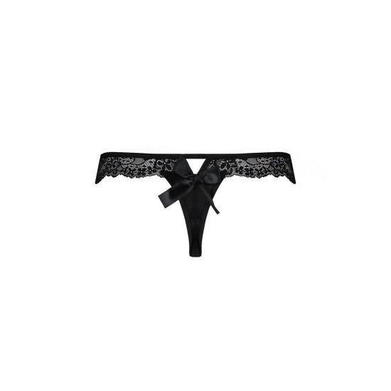 Кружевные трусики-танга с атласным бантиком, черные Passion Naja Thong, S/M