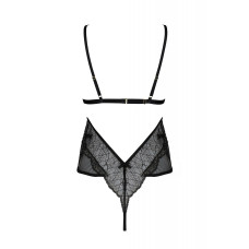 Боди с асимметричным кроем, кружевным лифом и золотистой нитью Passion Amberly Body Black, 6XL/7XL