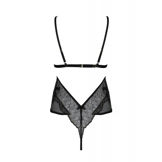 Боді з асиметричним кроєм, мереживним ліфом і золотистою ниткою Passion Amberly Body Black, 6XL/7XL