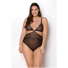 Боди с асимметричным кроем, кружевным лифом и золотистой нитью Passion Amberly Body Black, 6XL/7XL