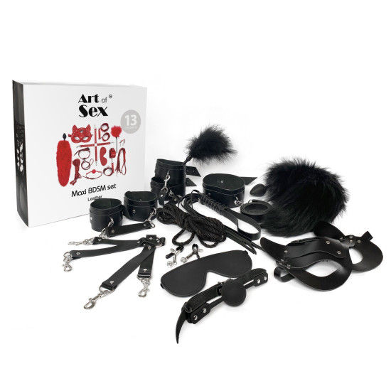 Набор из 13 предметов из натуральной кожи, чёрный Art of Sex Maxi BDSM Set Leather