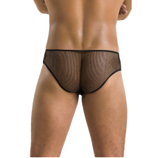 Мужские трусы со шнуровкой из экокожи и сетки, черные Passion 035 Slip Richard Black, L/XL
