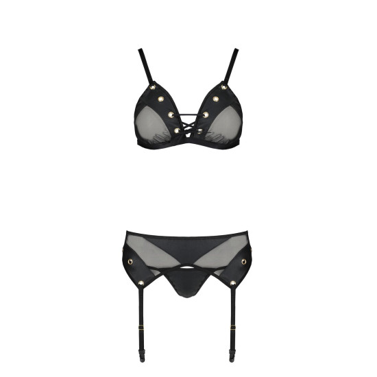 Комплект белья (бюстгальтер, пояс для чулок, стринги), чёрный Passion Nessy Set Black, L/XL
