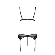 Комплект белья (бюстгальтер, пояс для чулок, стринги), чёрный Passion Nessy Set Black, L/XL