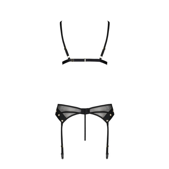 Комплект белья (бюстгальтер, пояс для чулок, стринги), чёрный Passion Nessy Set Black, L/XL
