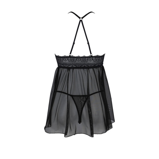 Пеньюар (мереживний верх, трусики в комплекті), чорний Passion KERRIA CHEMISE black, L/XL