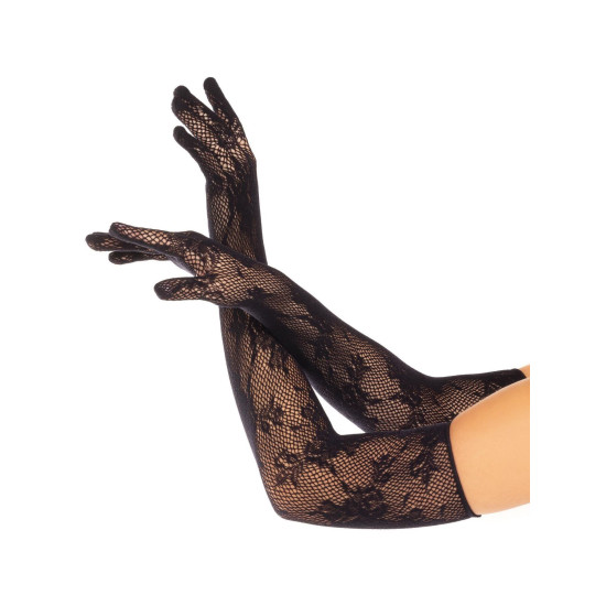 Кружевные митенки длиной до локтя, черные Leg Avenue Lace Opera Length Gloves Black