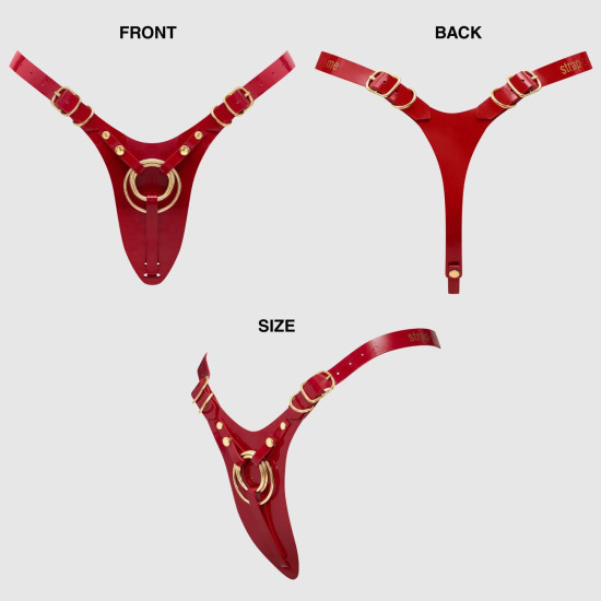 Трусики для страпона из экокожи, красные Strap-On-Me Leatherette Harness Fabulous Red Glossy, One Size