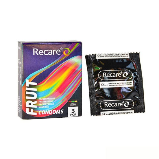 Презервативи з ароматами м'яти, банана та полуниці, 3 шт Holographic Recare Color Fruit Flavour Condoms