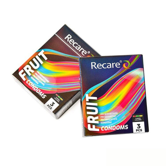 Презервативи з ароматами м'яти, банана та полуниці, 3 шт Holographic Recare Color Fruit Flavour Condoms
