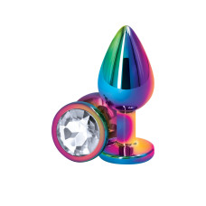 Анальная пробка, прозрачная, разноцветное основание NS Novelties Rear Assets - Multicolor - Clear, M