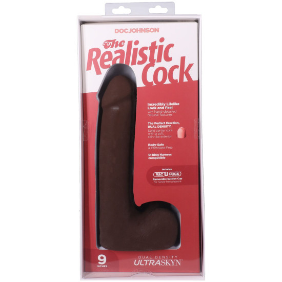 Фалоімітатор з мошонкою, довжина 22.9 см Doc Johnson The Realistic Cock ULTRASKYN - 9 Inch with Balls Chocolate