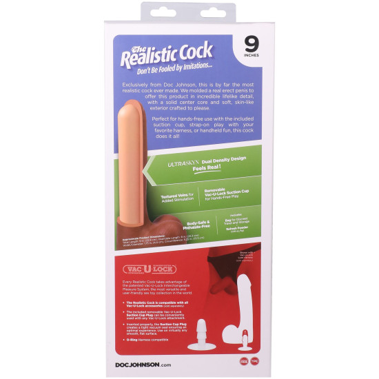 Фалоімітатор з мошонкою, довжина 22.9 см Doc Johnson The Realistic Cock ULTRASKYN - 9 Inch with Balls Chocolate